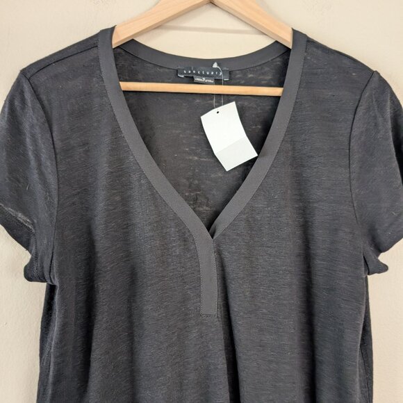 NWT Sanctuary Black Linen Relaxed Fit V-Neck Tee Casual‎ Comfy Minimal Layer M - Picture 2 of 8